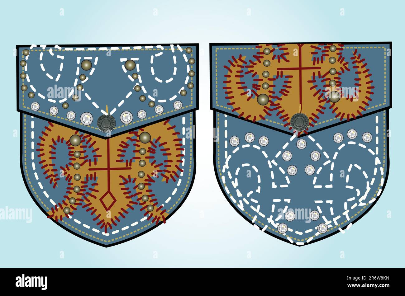 strass e borchie sulla tasca posteriore Illustrazione Vettoriale