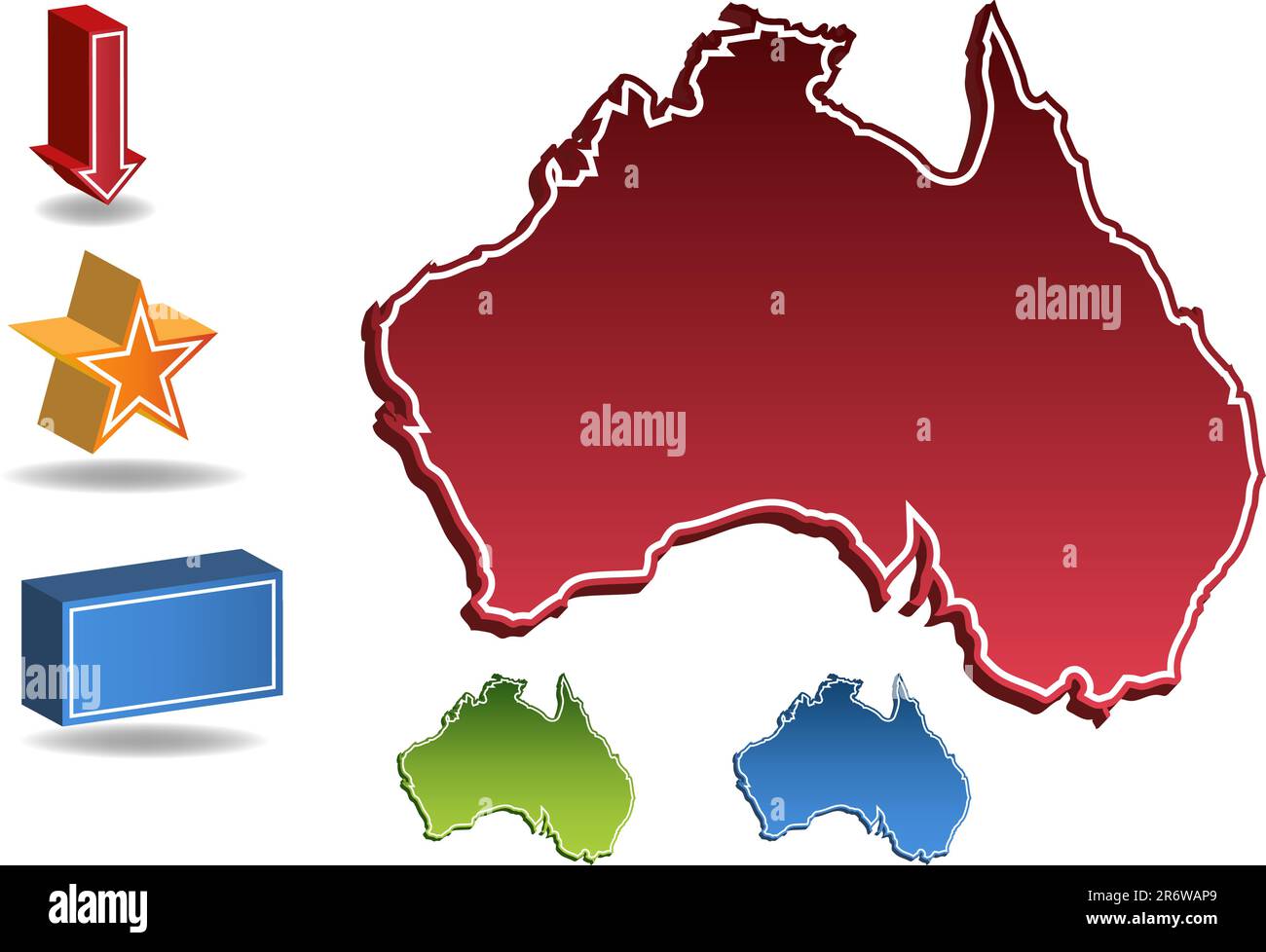 Mappa dell'Australia isolata su sfondo bianco. Illustrazione Vettoriale