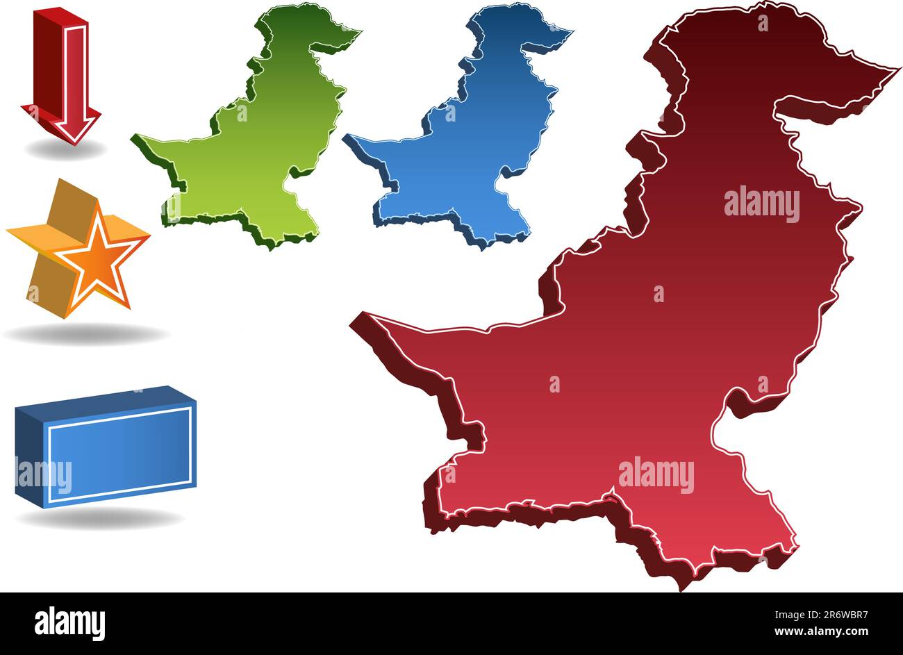 Mappa del Pakistan isolata su sfondo bianco. Illustrazione Vettoriale