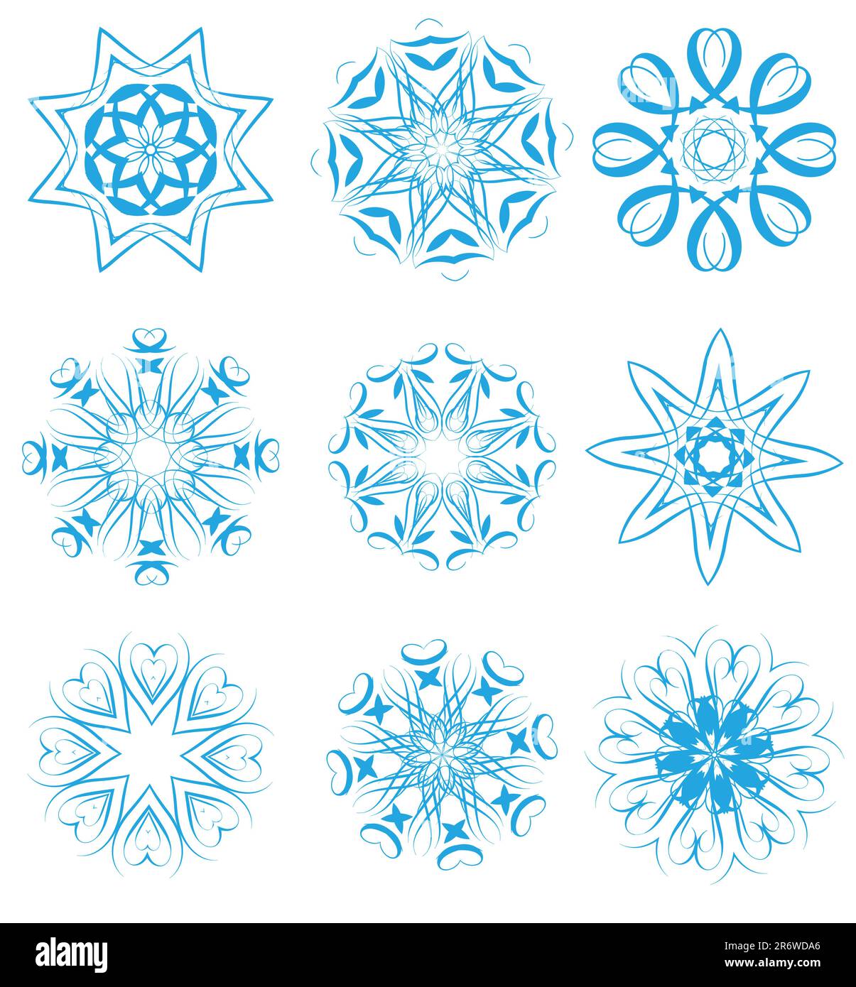 Illustrazione Vettoriale di fiocchi di neve e stelle impostata per il Natale design Illustrazione Vettoriale