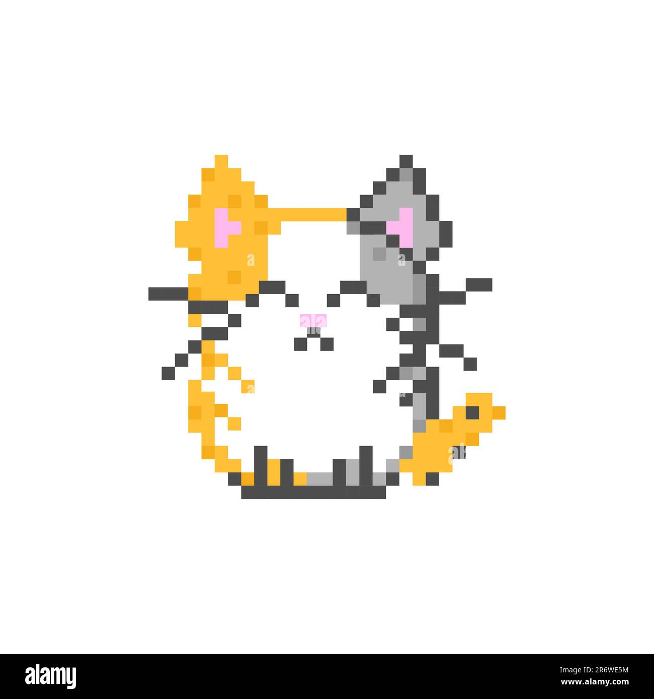 Carino gatto in stile pixel art. Giornata internazionale del gatto. sfondo bianco. Illustrazione vettoriale Illustrazione Vettoriale