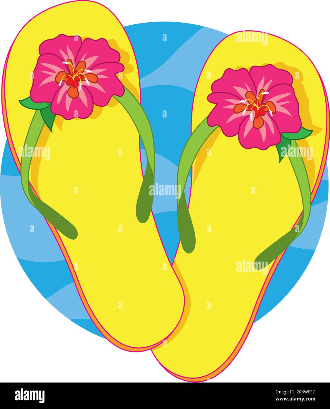 Una coppia di giallo flip flop con un ibisco rosa blossom Illustrazione Vettoriale