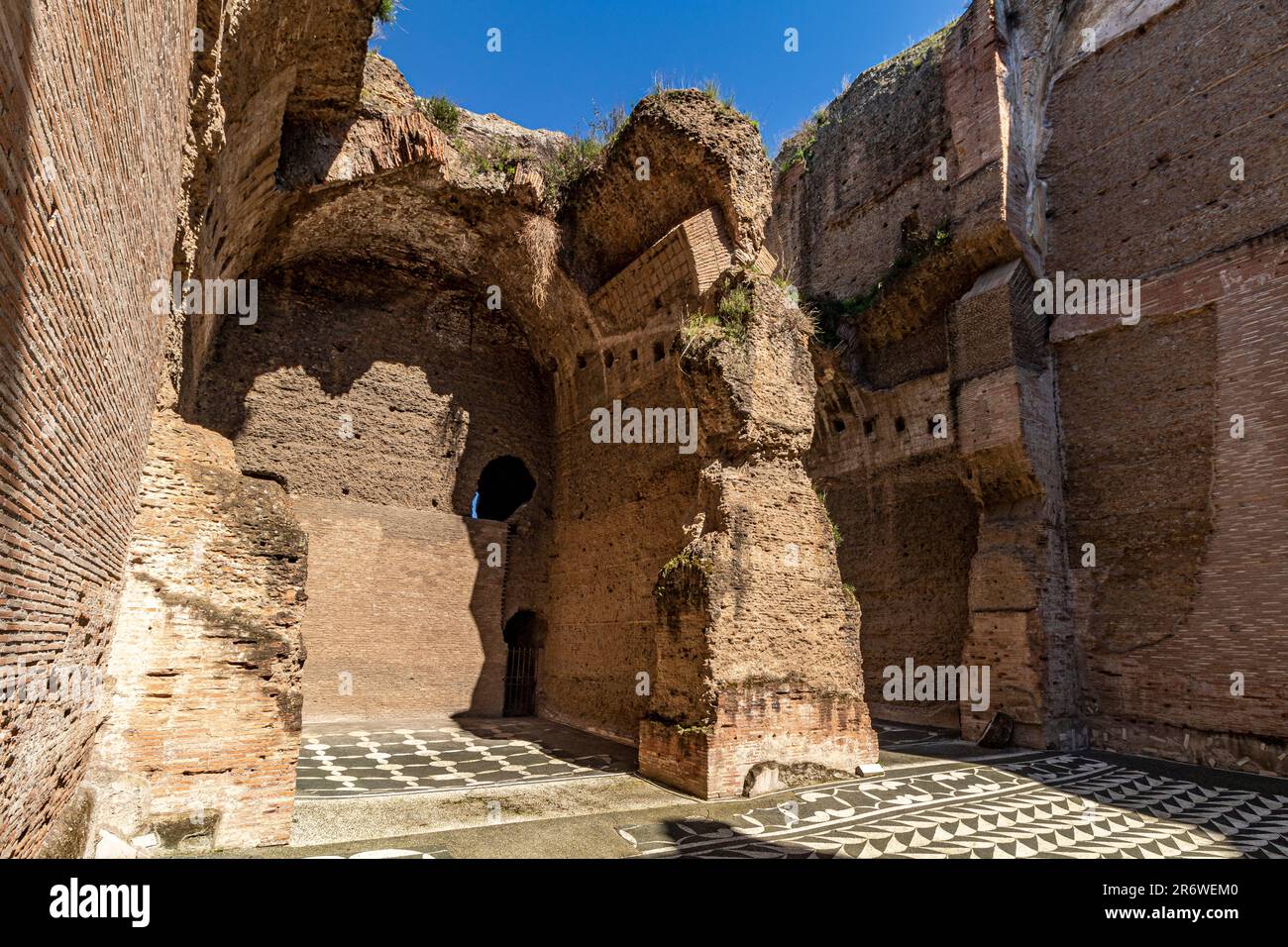 Riccamente decorate mosaici da pavimento alle Terme di Caracalla, le Terme di Caracalla erano le seconde più grandi terme antiche di Roma Foto Stock