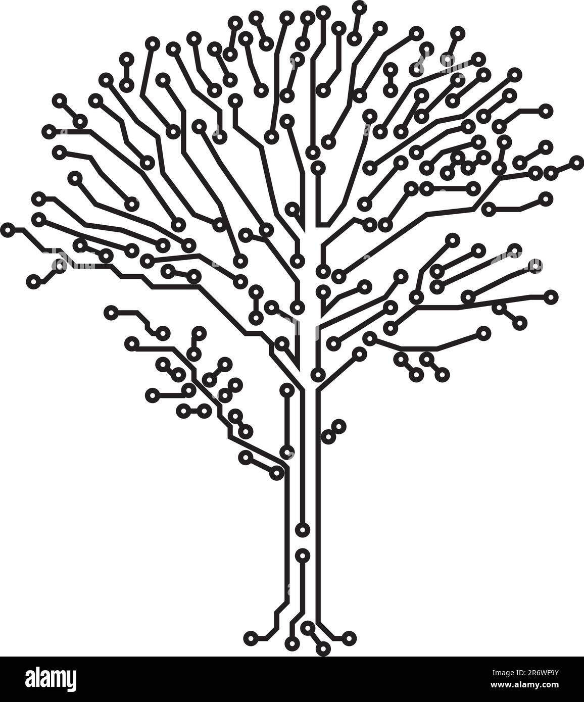 crone albero vettoriale fatto di percorsi elettronici di colore nero Illustrazione Vettoriale