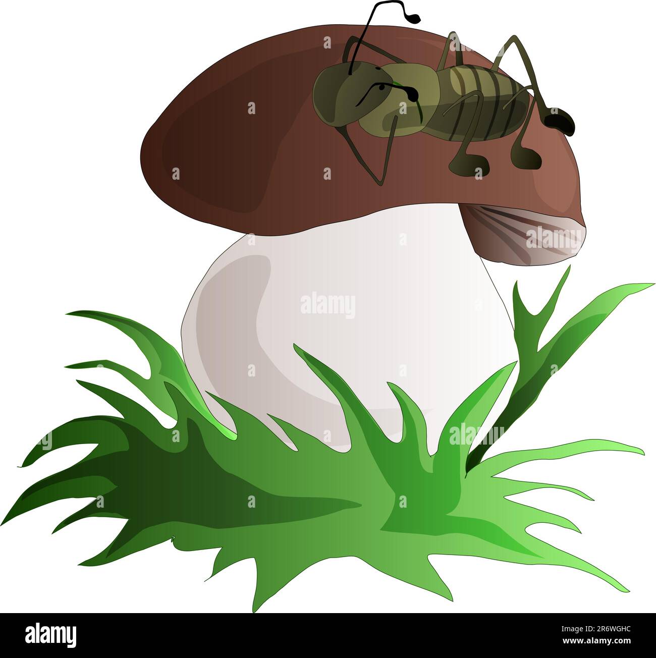 ant si allontanò dal loro compagno e decise di sdraiarsi per riposarsi sui funghi Illustrazione Vettoriale