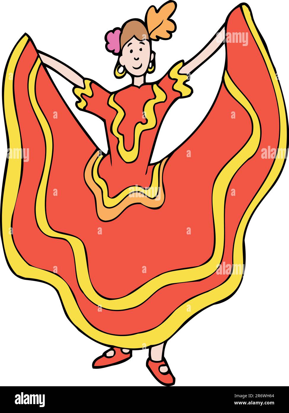 Donna che balla in abiti tradizionali spagnoli. Illustrazione Vettoriale