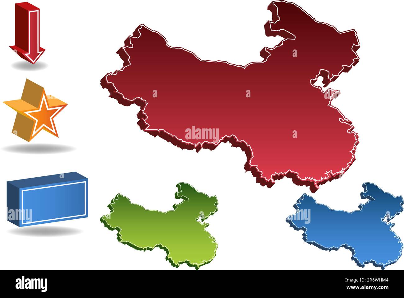 Mappa della Cina isolata su sfondo bianco. Illustrazione Vettoriale