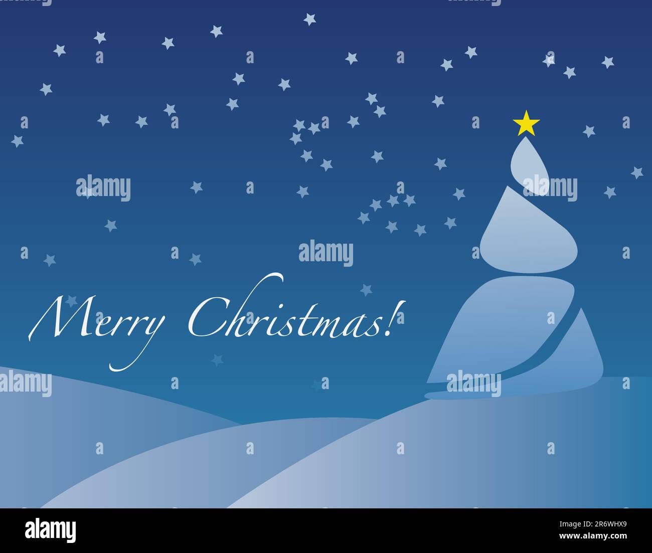 In inverno il paesaggio innevato con albero di Natale con la golden star Illustrazione Vettoriale