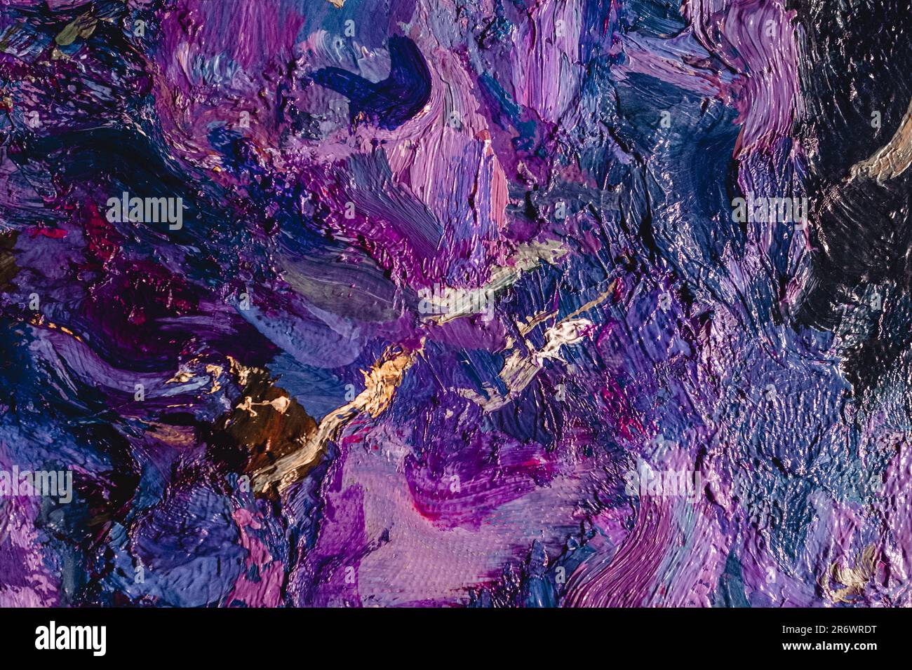 Macro viola viola blu astratto olio sfondo pittura. Arte contemporanea Macchie artistiche, macchie, stokes. Foto Stock