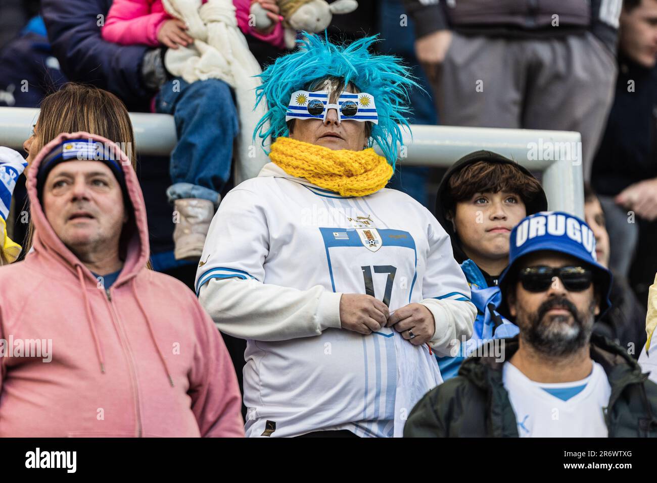 I fan dell'Uruguay prima della finale della Coppa del mondo FIFA U20 Uruguay U20 vs Italia U20 allo stadio la Plata di Tolosa, Argentina, 11th giugno 2023 (Photo by Mateo occhi/News Images) Foto Stock