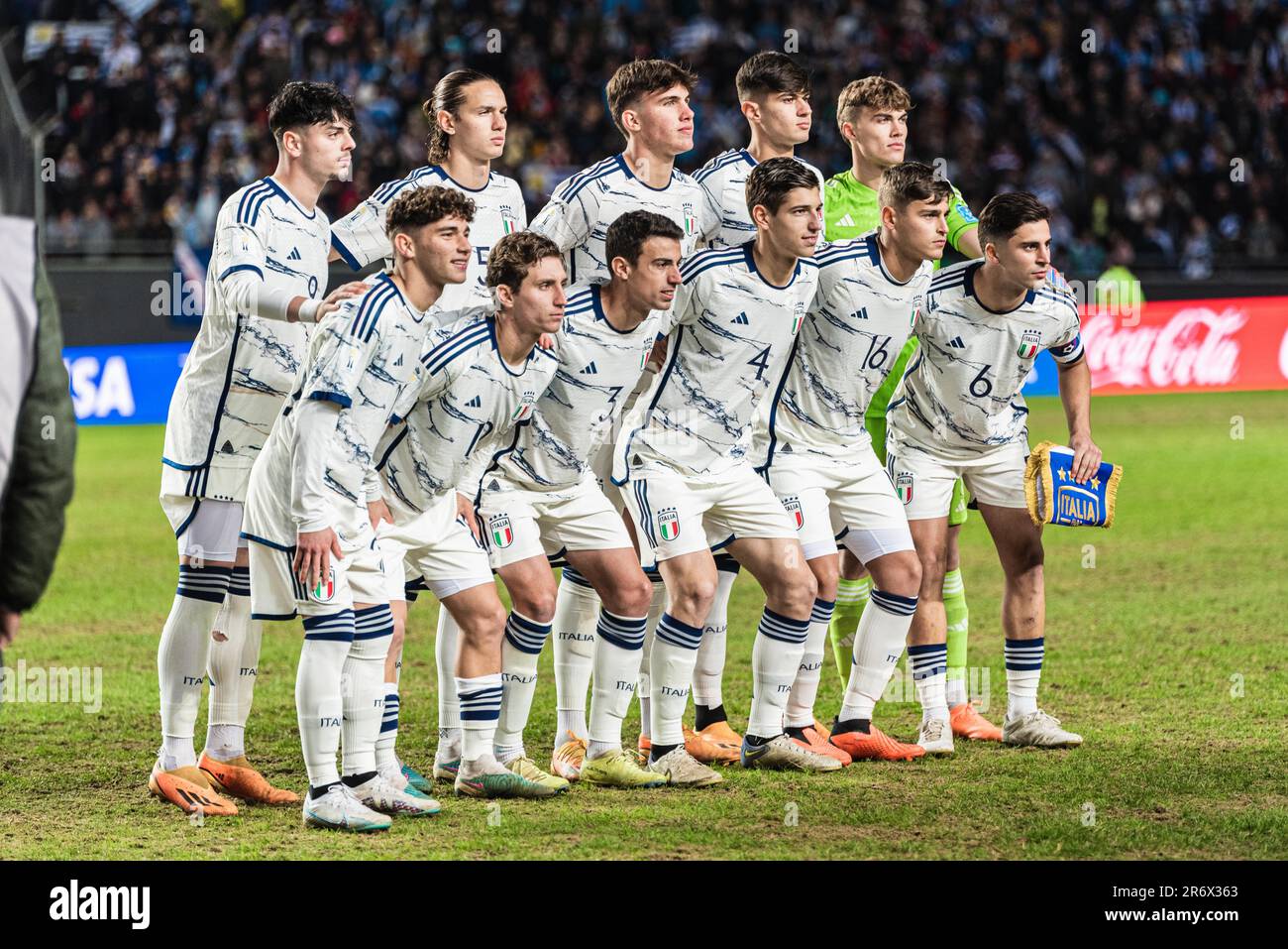 La squadra italiana prima della finale della Coppa del mondo FIFA U20 Uruguay U20 vs Italia U20 allo stadio la Plata di Tolosa, Argentina, 11th giugno 2023 (Foto di Mateo occhi/News Images) Foto Stock