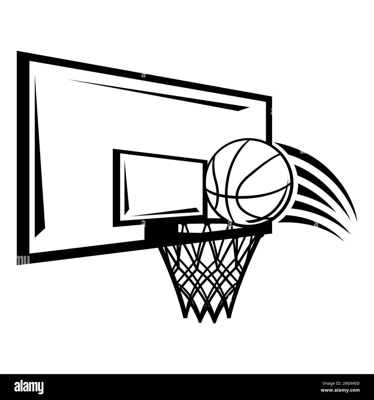 Emblema con simboli da basket. Etichetta o emblema per club sportivo. Illustrazione Vettoriale