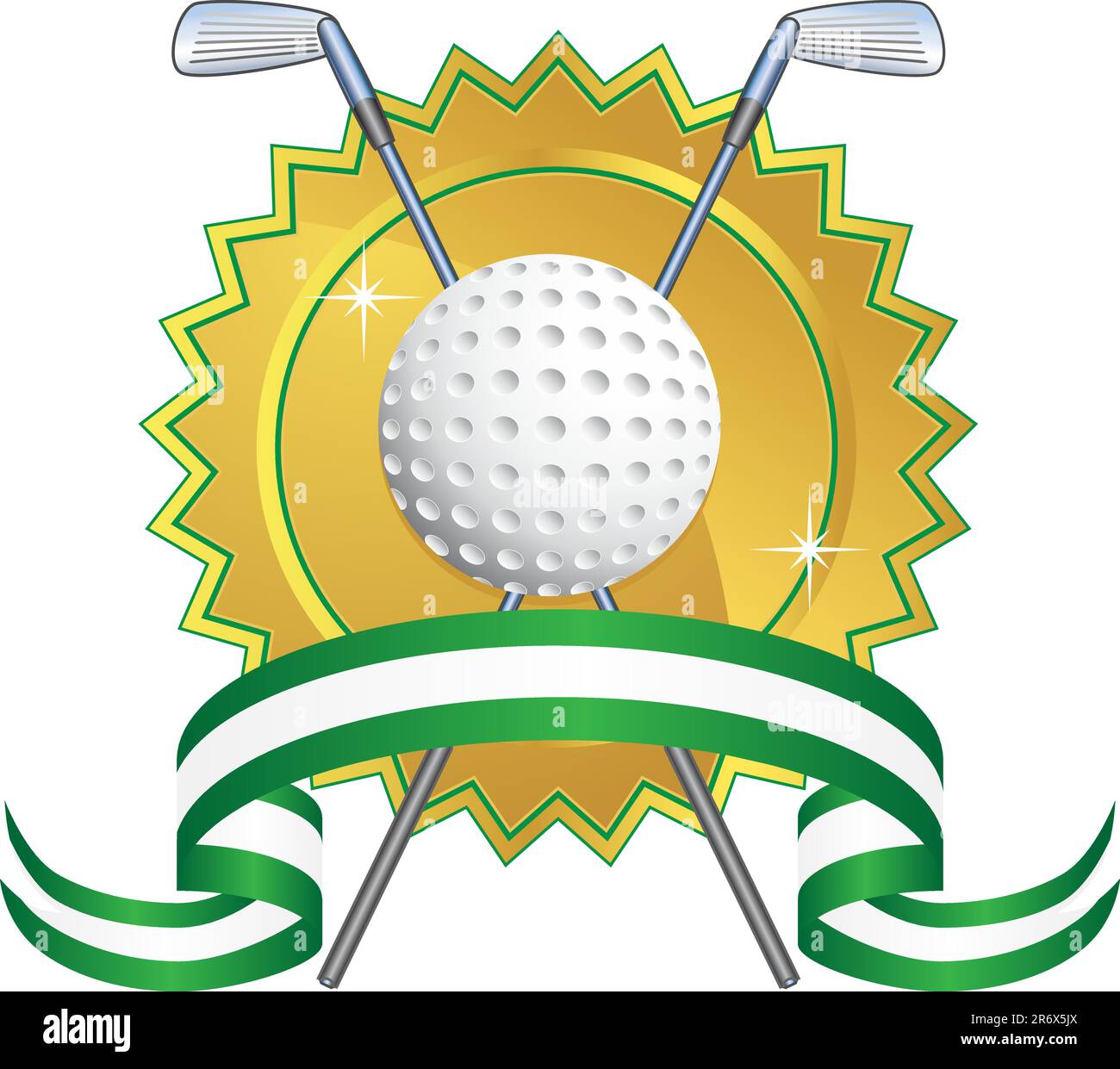 Sfondo a tema golf con sigillo dorato e nastro. Illustrazione Vettoriale