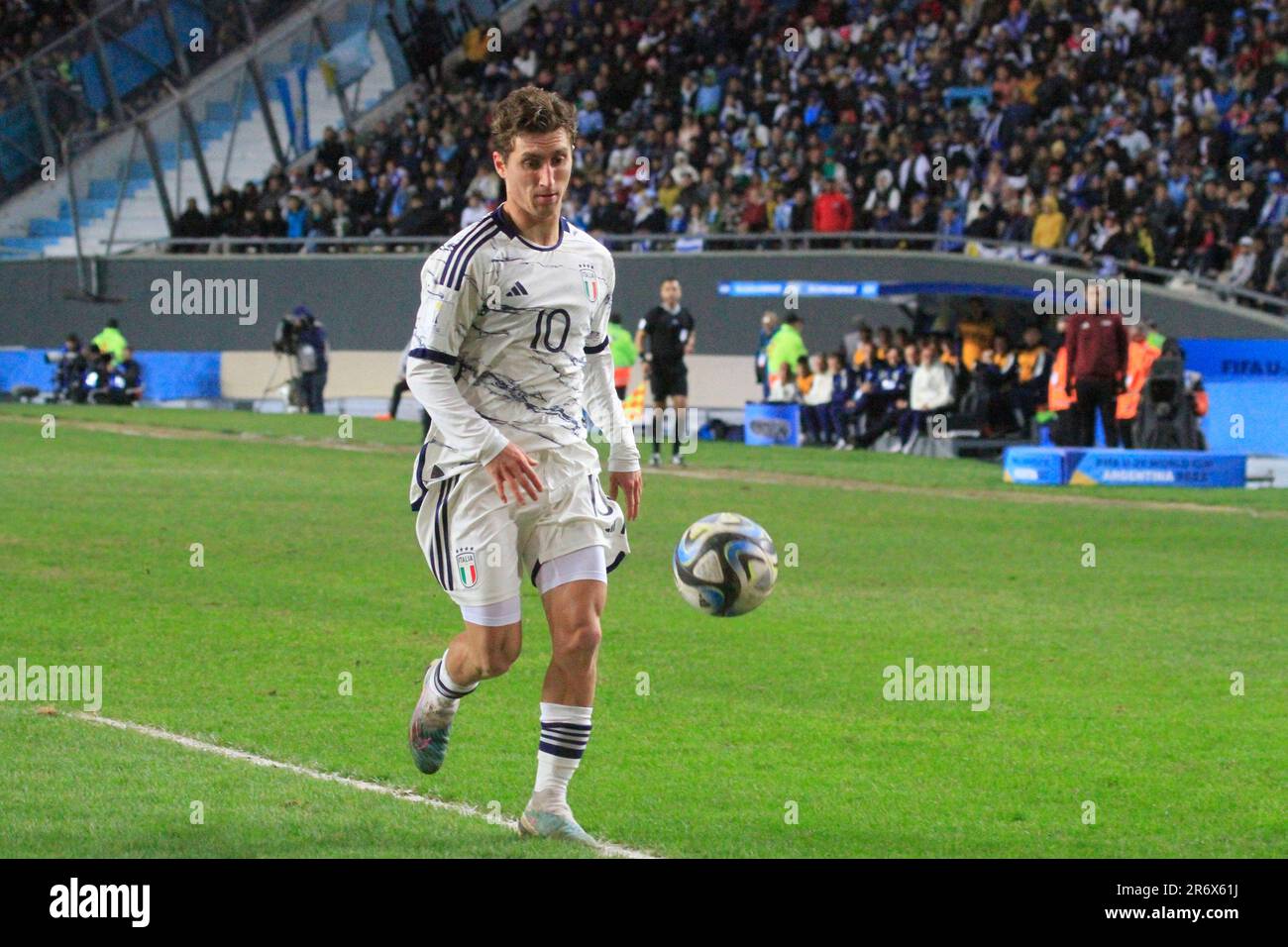 La Plata, Argentina. 11th giugno, 2023. Tommaso Baldanzi, durante la partita tra Uruguay e Italia per la finale FIFA U-20 World Cup Argentina 2023, allo Stadio Ciudad de la Plata, a la Plata, Argentina, il 11 giugno. Foto: Pool Pelaez Burga/DiaEsportivo/DiaEsportivo/Alamy Live News Credit: DiaEsportivo/Alamy Live News Foto Stock