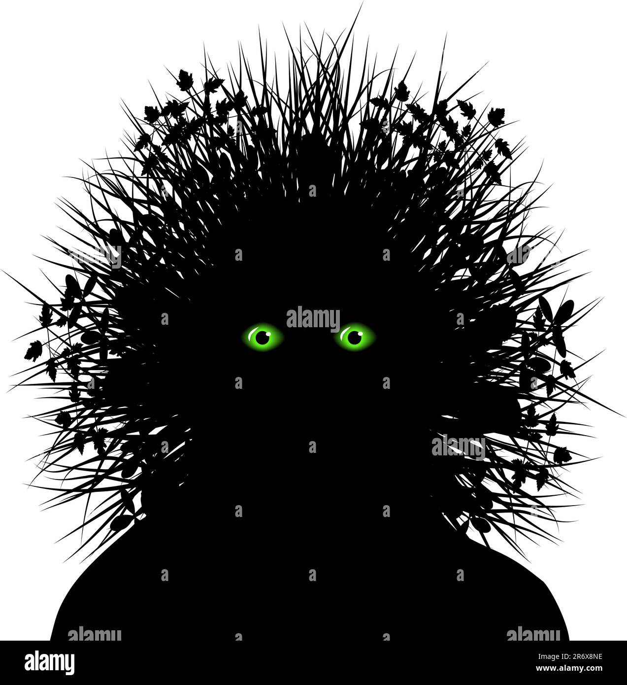 Vettore modificabile silhouette di una persona con l'erba per capelli Illustrazione Vettoriale