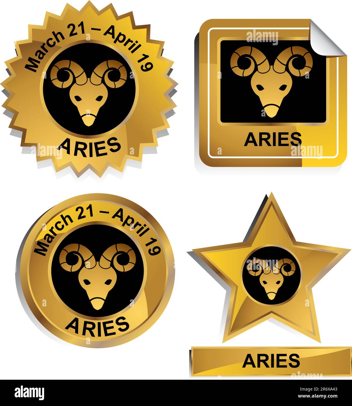 Set di 4 pulsanti dei segni zodiacali 3D - aries. Illustrazione Vettoriale