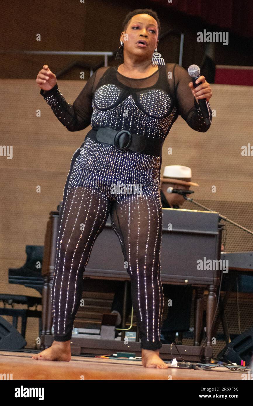 10 giugno 2023, Chicago, il, USA: Il Chicago Blues Festival ha continuato con un forte ritmo sabato sera 10th giugno. Le esibizioni di strong Blues hanno fatto ballare la folla con le braccia in aria. SugarRay Rayford, Demetria Taylor e la Mike Wheeler Band e Mud Morganfield (figlio di Muddy Waters) con una blues star stuudded band sono stati gli atti della serata. (Credit Image: © Karen I. Hirsch/ZUMA Press Wire) SOLO PER USO EDITORIALE! Non per USO commerciale! Foto Stock