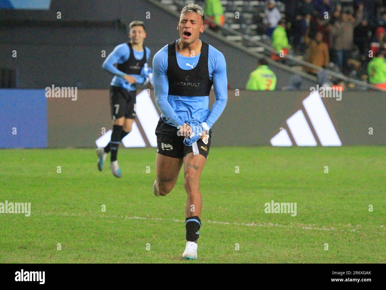 La Plata, Argentina. 11th giugno, 2023. Estadio Ciudad de la Plata Luciano Rodriguez dell'Uruguay, celebra il titolo dopo la partita tra Uruguay e Italia, per la finale della Coppa del mondo FIFA SUB-20 Argentina 2023, a Estadio Ciudad de la Plata questa domenica 11. €30761 (Pool Pelaez Burga/SPP) Credit: SPP Sport Press Photo. /Alamy Live News Foto Stock