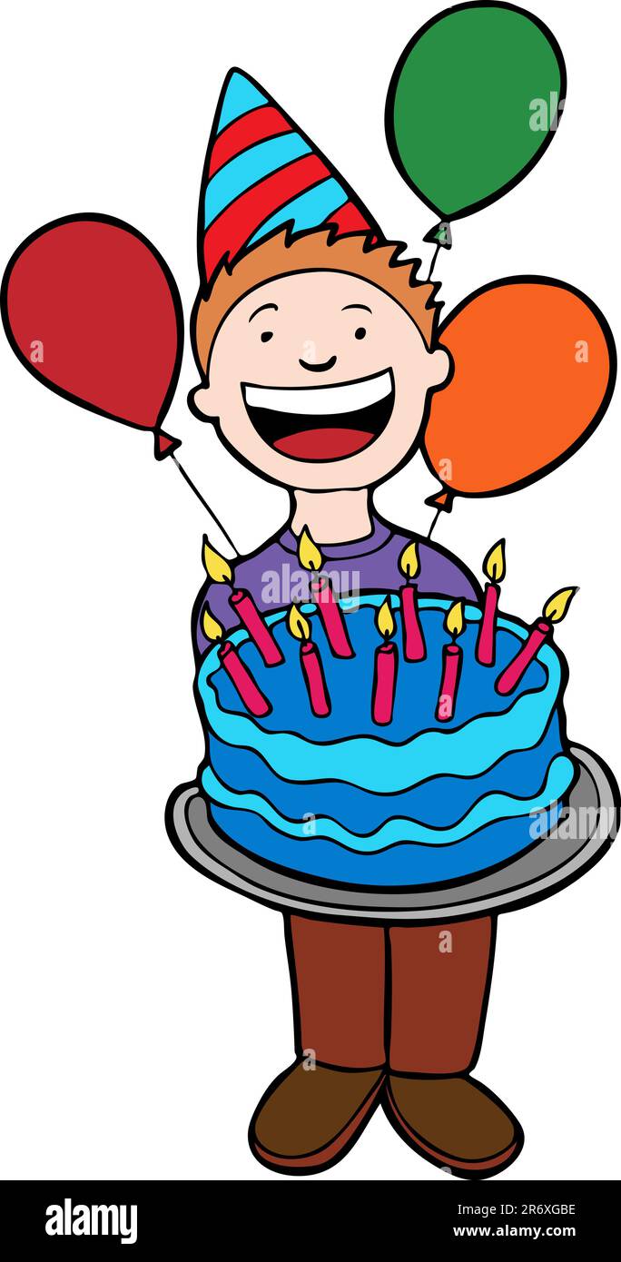 Bambino che festeggia il suo compleanno con una festa - senza sfondo. Illustrazione Vettoriale