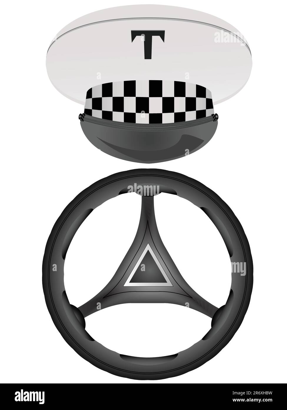 Picco massimo del tassista con un timone di gestione dell'auto in un vettore Illustrazione Vettoriale