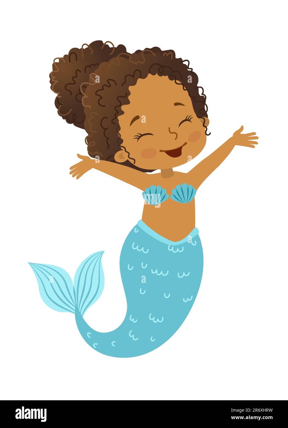 Illustrazione vettoriale in uno stile cartoon di bella ragazza sirena afroamericana etnia Illustrazione Vettoriale