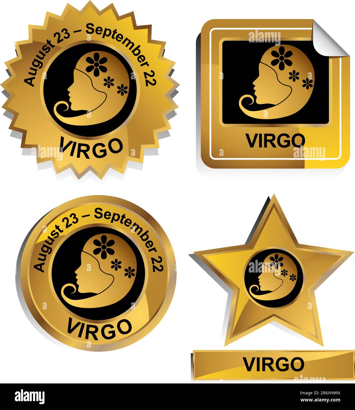 Set di 4 pulsanti per i segni zodiacali 3D - virgo. Illustrazione Vettoriale