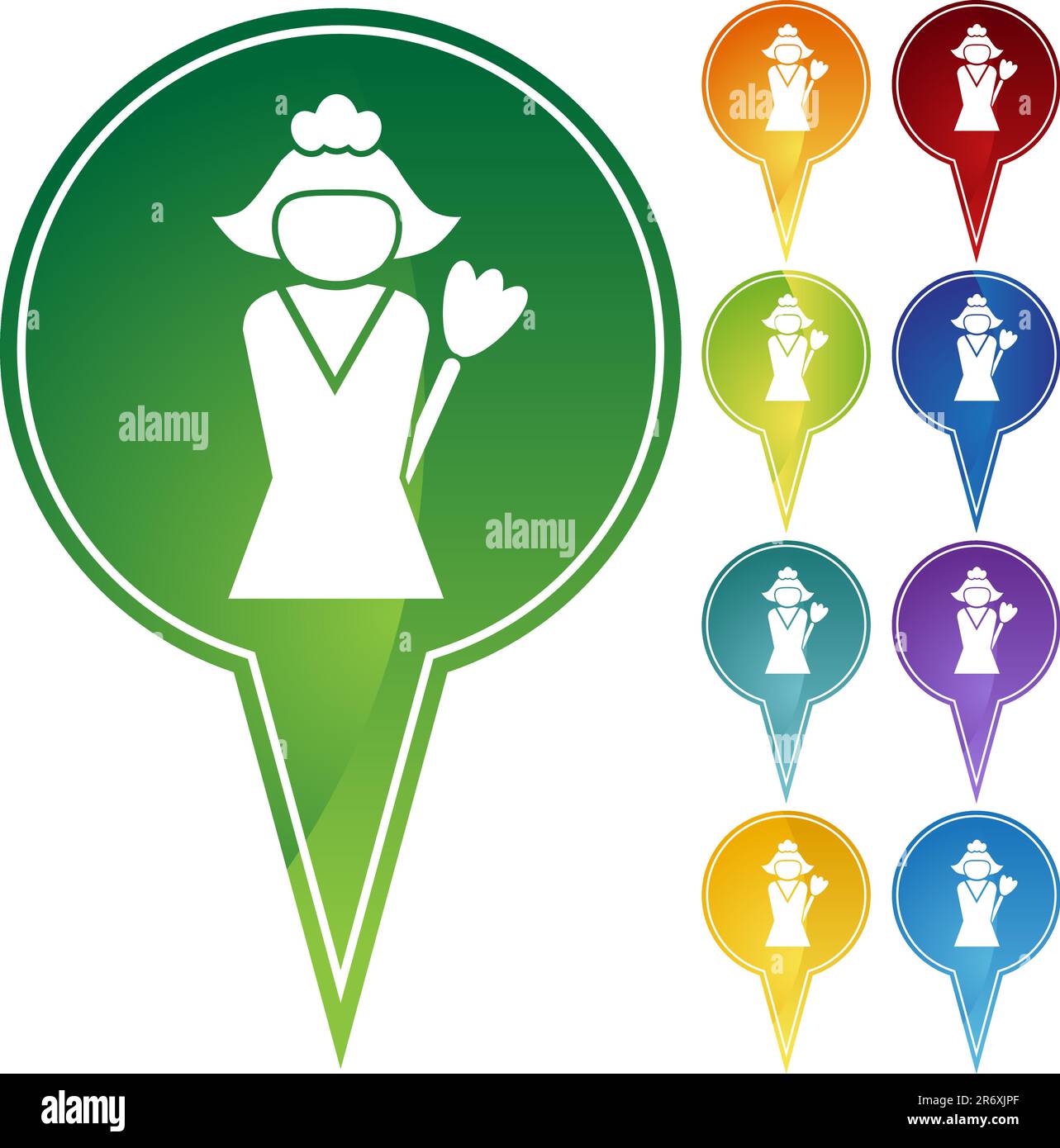 Set di 9 icone dei punti di riferimento - servizio di pulizia. Illustrazione Vettoriale