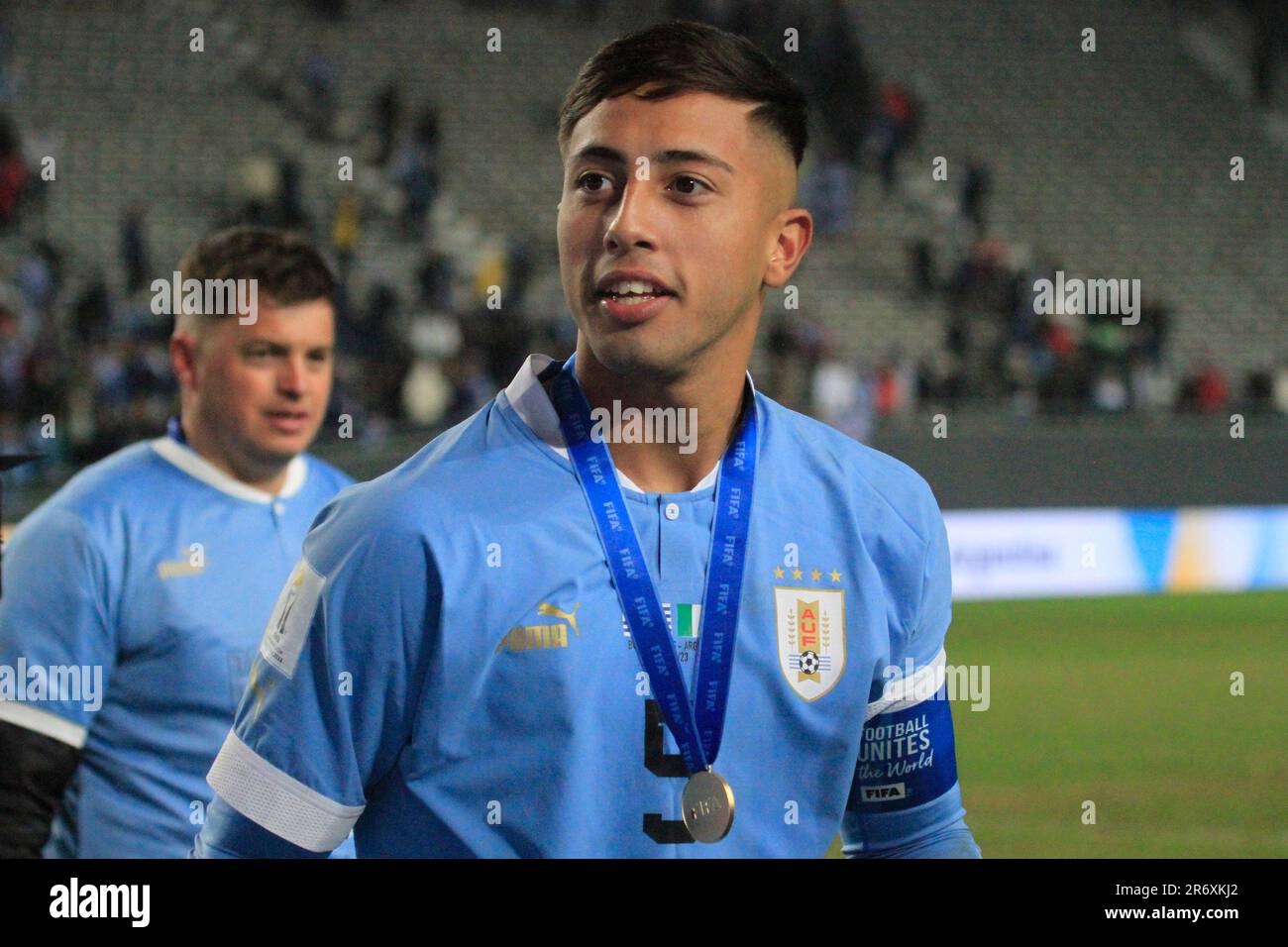 La Plata, Argentina. 11th giugno, 2023. Stadio Ciudad de la Plata Fabricio Diaz dell'Uruguay, celebra il titolo dopo la partita tra Uruguay e Italia, per la finale della Coppa del mondo FIFA SUB-20 Argentina 2023, allo Stadio Ciudad de la Plata questa domenica 11. €30761 (Pool Pelaez Burga/SPP) Credit: SPP Sport Press Photo. /Alamy Live News Foto Stock