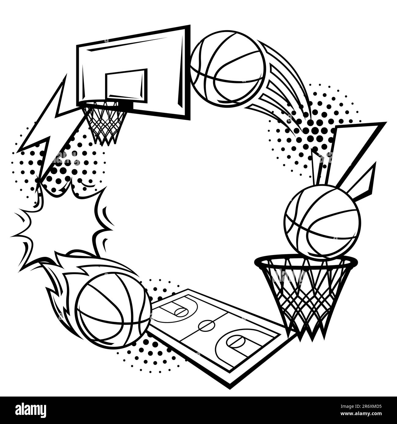 Telaio con oggetti da basket. Illustrazione del club sportivo. Illustrazione Vettoriale