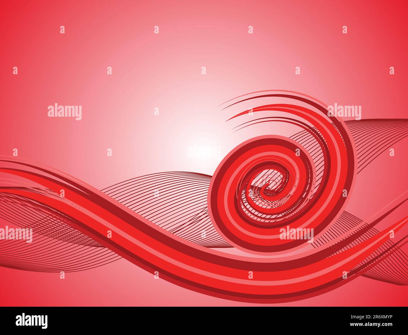 illustrazione vettoriale della spirale e delle forme d'onda su sfondo rosso Illustrazione Vettoriale