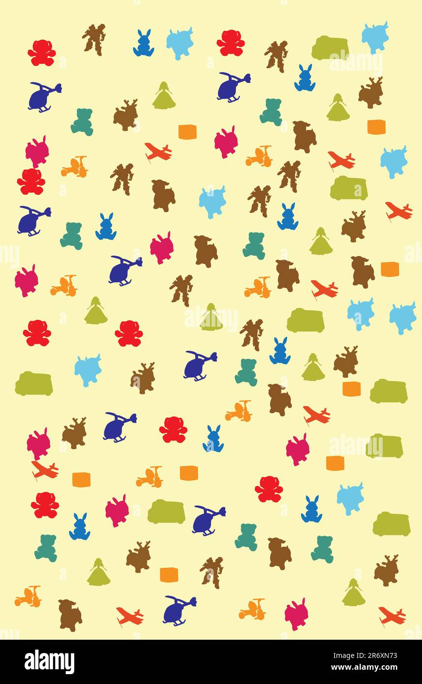 schema con illustrazione vettoriale dei giocattoli in colori chiari Illustrazione Vettoriale