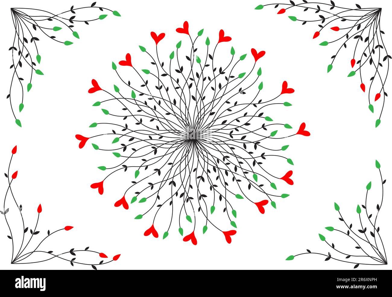 Decorazioni da cuori e gambi isolato su uno sfondo bianco Illustrazione Vettoriale