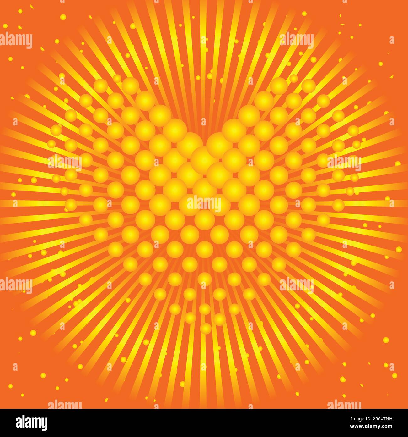 Cuore giallo da sfere e il sole dietro di essa Illustrazione Vettoriale