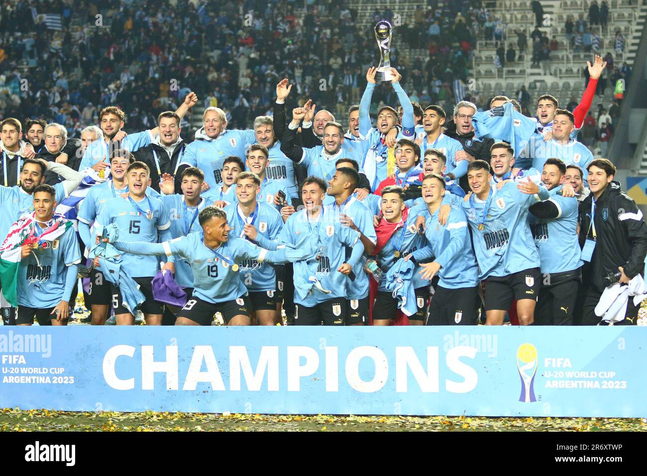 La Plata, Argentina, 11 2023 giugno, la squadra dell'Uruguay vince la partita finale della Coppa del mondo FIFA U20 allo stadio Diego Maradona (Photo: Néstor J. Beremblum) Credit: Néstor J. Beremblum/Alamy Live News Foto Stock