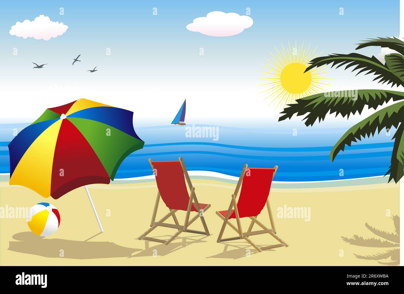 paesaggio estivo con sole e spiaggia Illustrazione Vettoriale