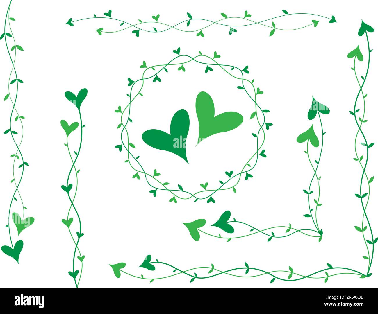 Cuore verde su piccoli piccioli, scenario per le schede Illustrazione Vettoriale