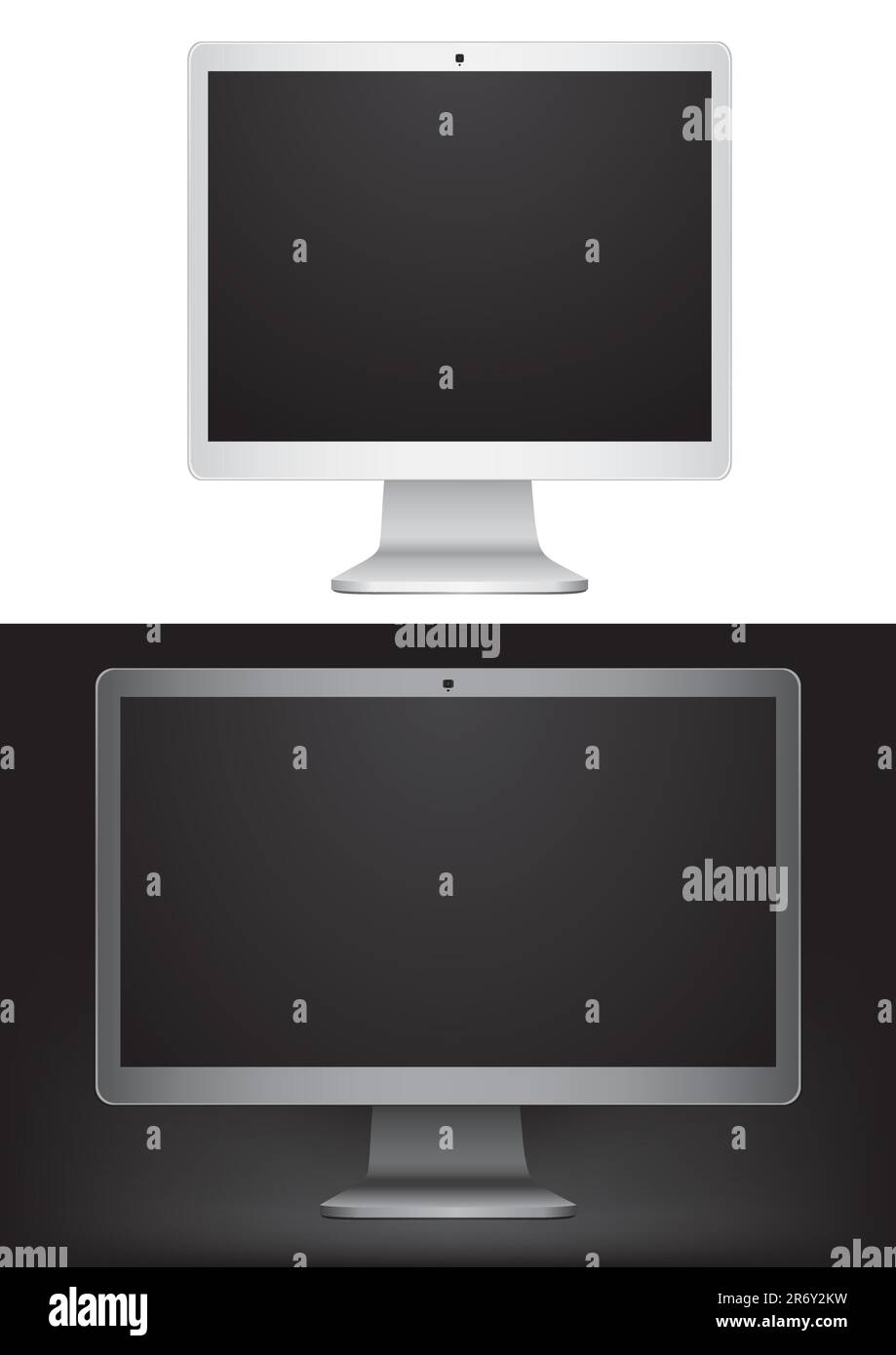 Monitor neri moderni su sfondo bianco e nero Illustrazione Vettoriale