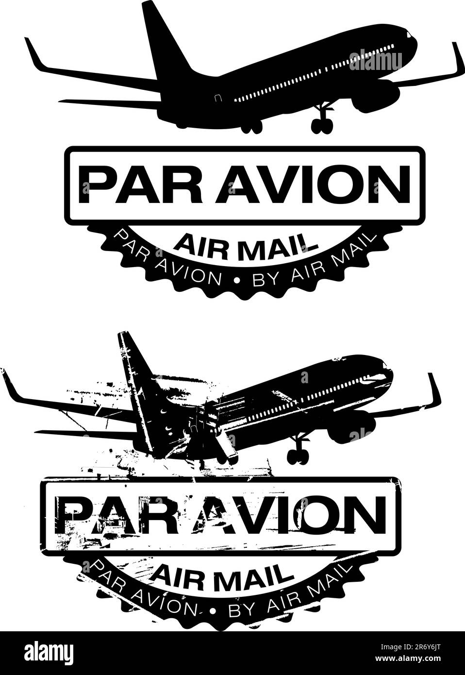 Par Avion o air mail timbri in gomma. Grunge e pulire illustrazione vettoriale. Illustrazione Vettoriale