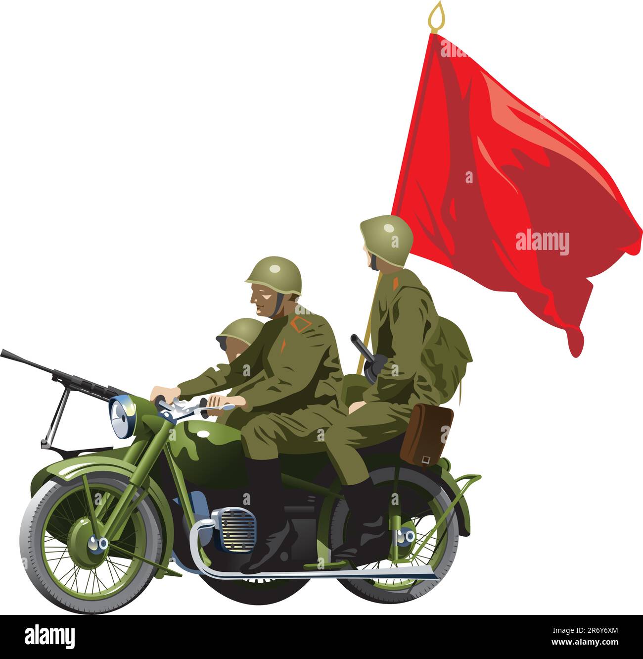 Motociclette della seconda guerra mondiale . (Solo sfumature semplici - nessuna mesh sfumata). Illustrazione Vettoriale