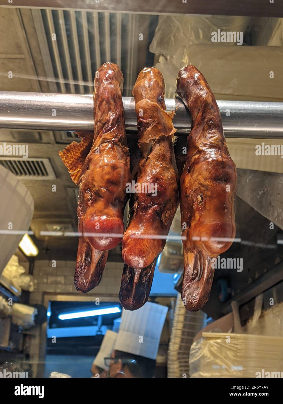 Hong Kong testa di oca arrosto per cibo, prelibatezze asiatiche. Foto Stock