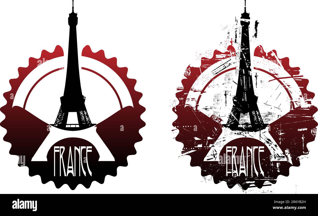 Parigi timbro di gomma con la torre Eiffel. Grunge e pulire le versioni Illustrazione Vettoriale