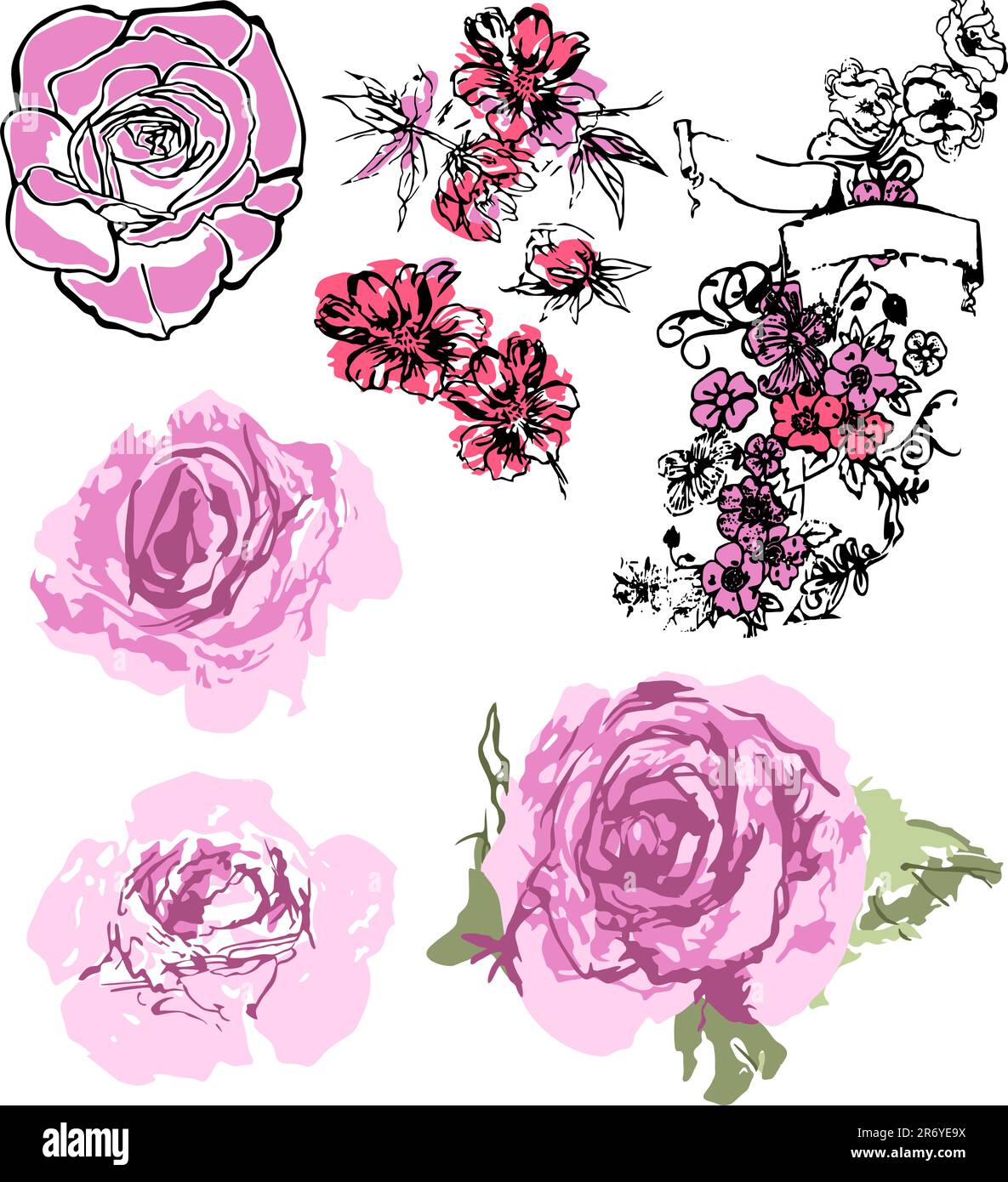 illustrazione di fiori in stile diverso Illustrazione Vettoriale