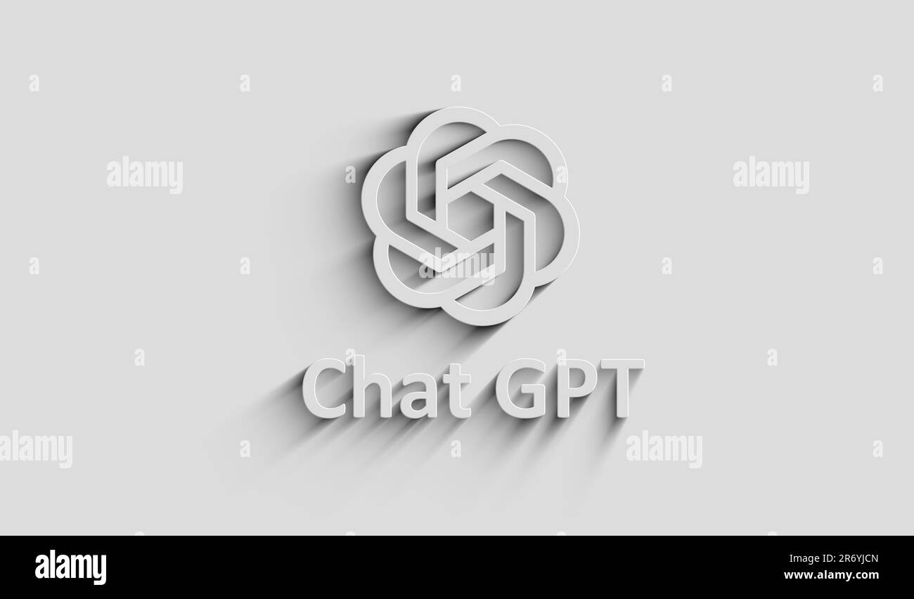 Poznan, Polonia, 10 giugno 2023: ChatGPT apre ai chat bot simbolo con ombra. Concetto astratto ininterrotto e privo di interruzioni per le icone della tecnologia informatica. 3d luce e. Foto Stock