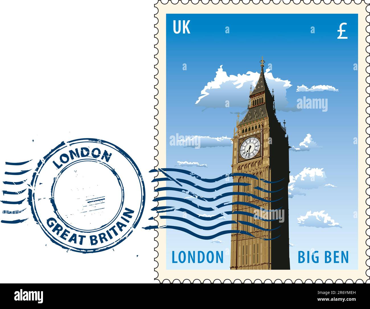 Cartellino postale con vista sulla torre del Big Ben di Londra Illustrazione Vettoriale