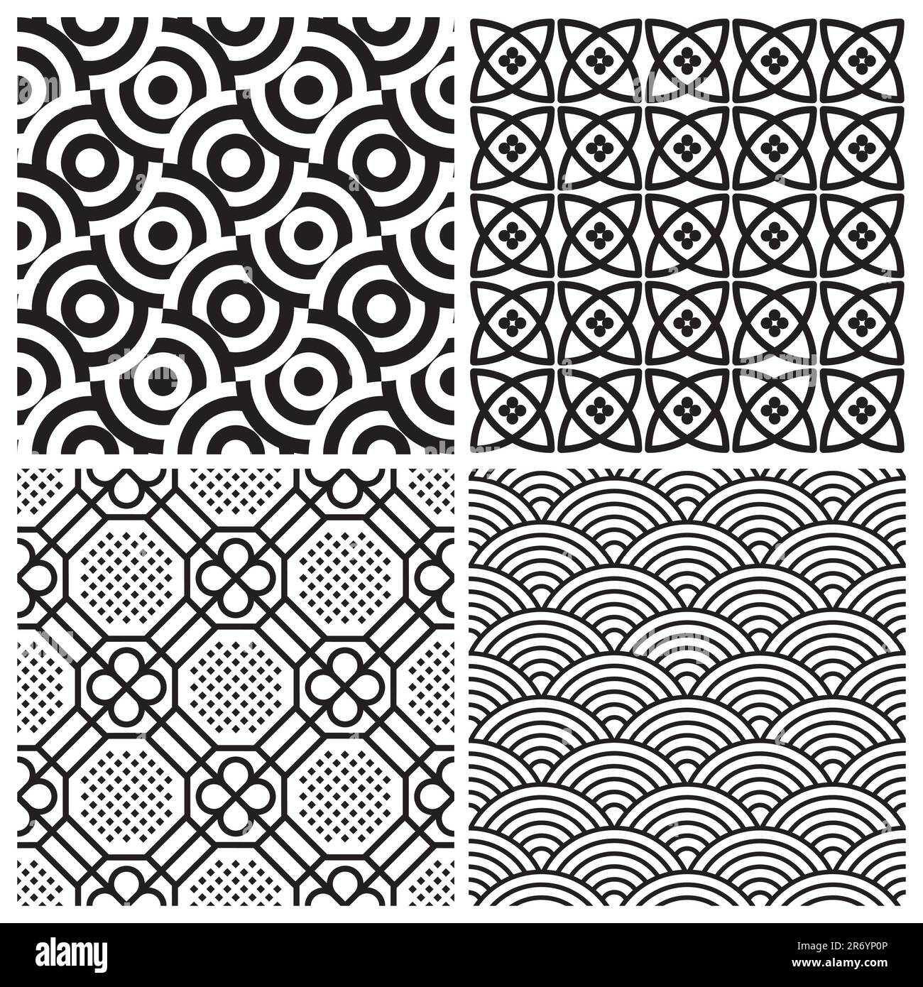 set di 4 motivi senza cuciture, perfettamente affiancabili sia orizzontalmente che verticalmente; illustrazioni vettoriali scalabili e modificabili Illustrazione Vettoriale