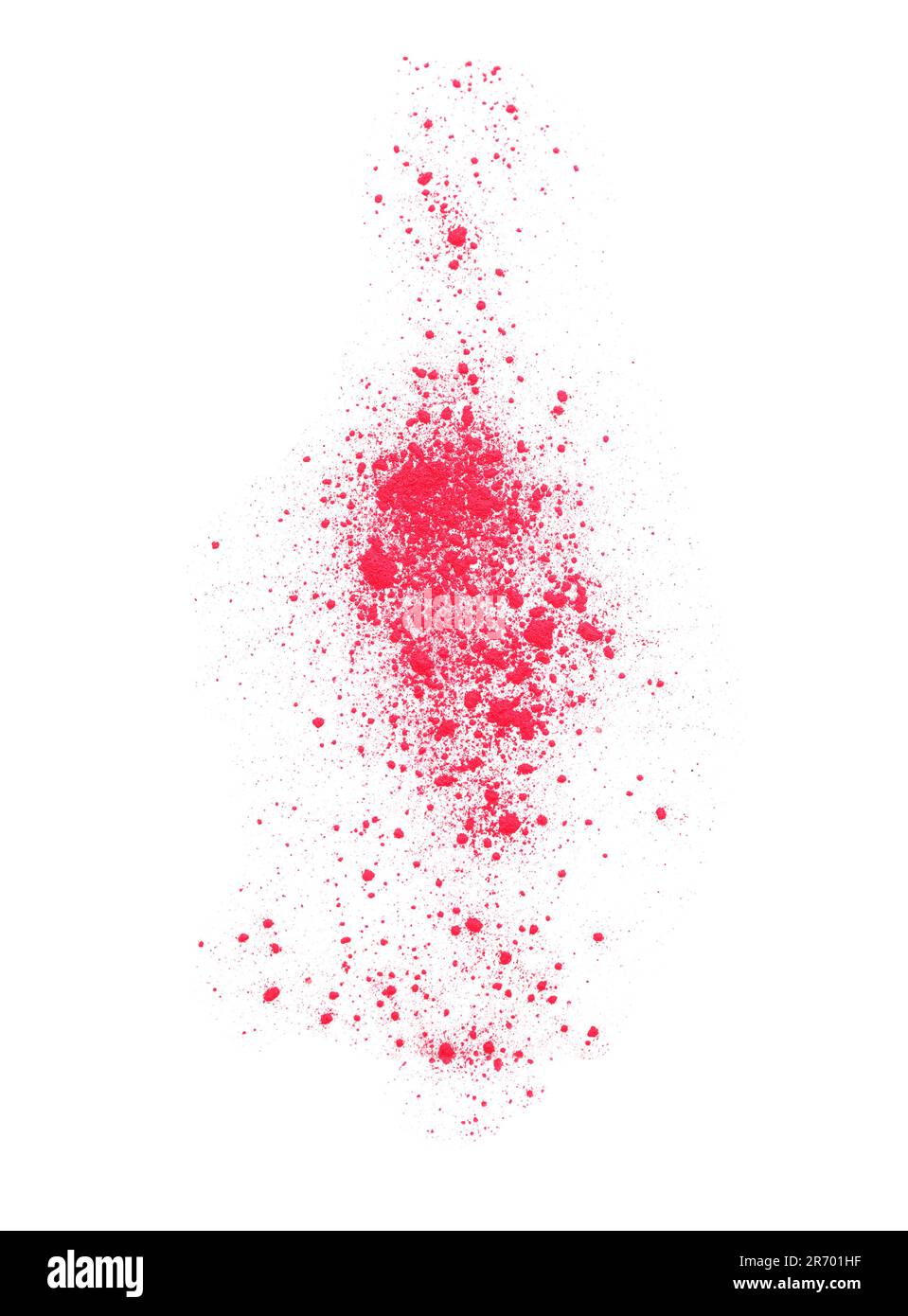 Tinta polvere rossa su sfondo bianco, vista dall'alto. Festa di Holi Foto Stock
