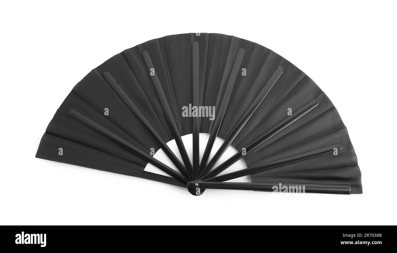 Elegante ventola nera isolata su bianco Foto Stock
