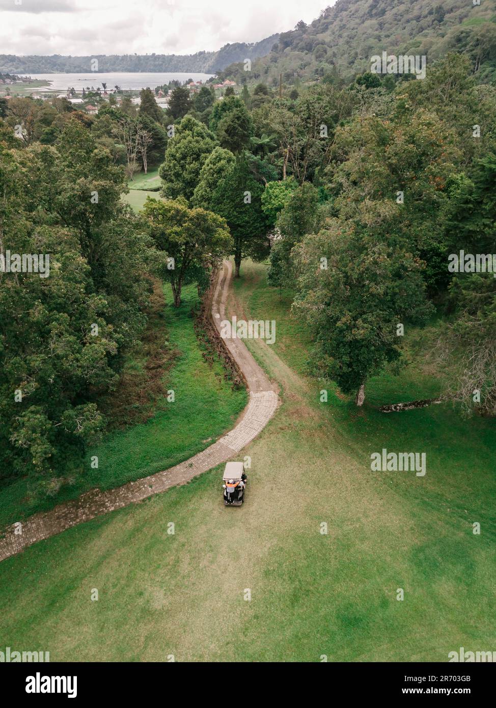 Vista aerea del campo da golf, Bedugul, Bali, Indonesia Foto Stock
