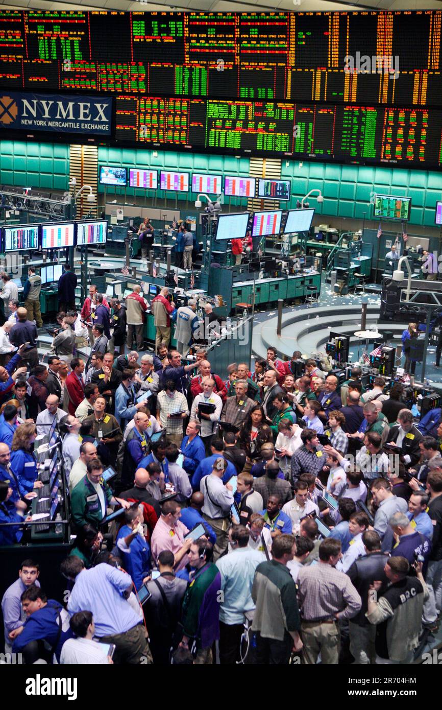 Vista sul trading floor per il petrolio Futures al New York Mercantile Exchange (NYMEX) Foto Stock