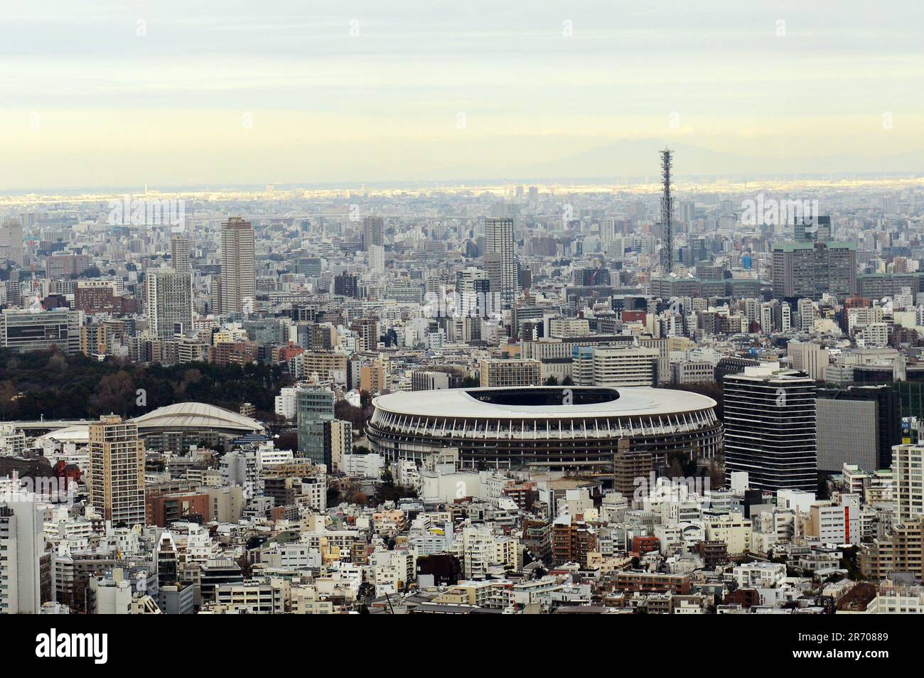 Viste della citta' di Tokyo dall'edificio di Piazza Scramble di Shibuya. Tokyo, Giappone. Foto Stock